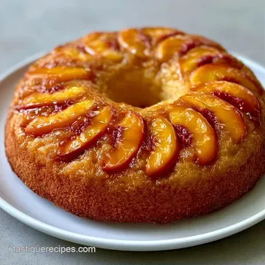 Peach Upside Down Cake with Fresh Peaches Recipe Card