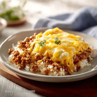 Beef and Rice Casserole for 8 Servings Recipe Card