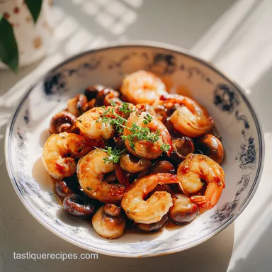 Shrimp and Mushrooms in a Garlic Bisque Sauce for 4 Servings