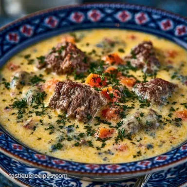 Cheeseburger Soup in 45 Minutes Recipe Card