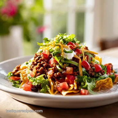 Loaded Taco Salad with Ground Beef for 4 Servings Recipe Card