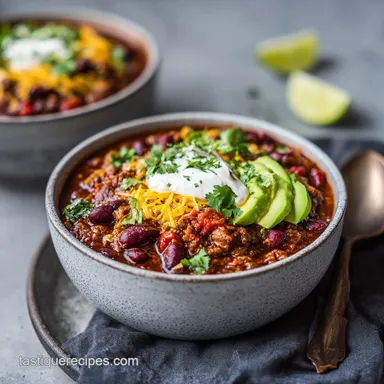 Slow Cooker Chili Recipe with Ground Beef for 8 Servings Recipe Card