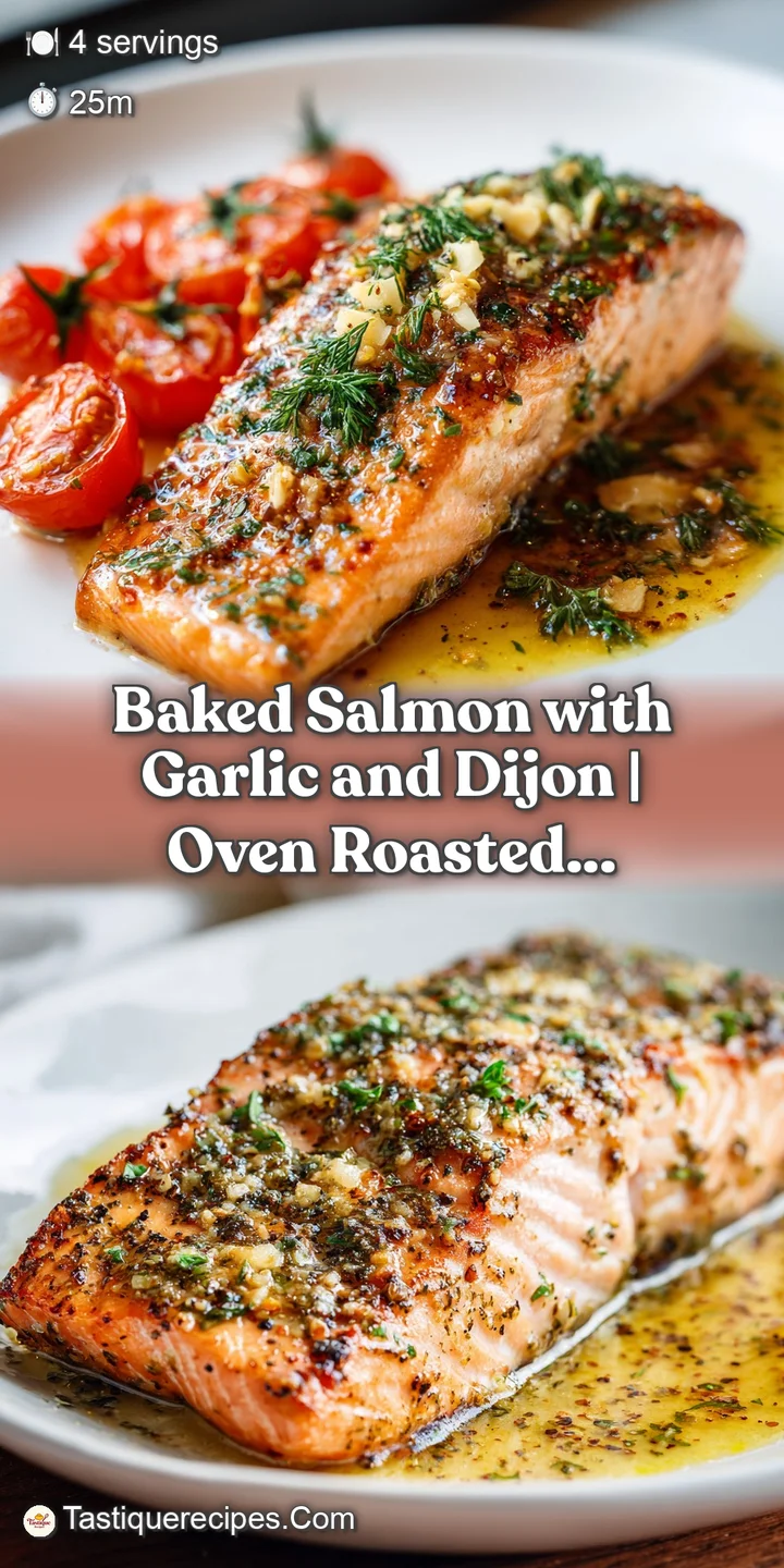 Close-up of a tender salmon fillet, its surface glistening with garlic and Dijon, showcasing the moistness and appetizing ...