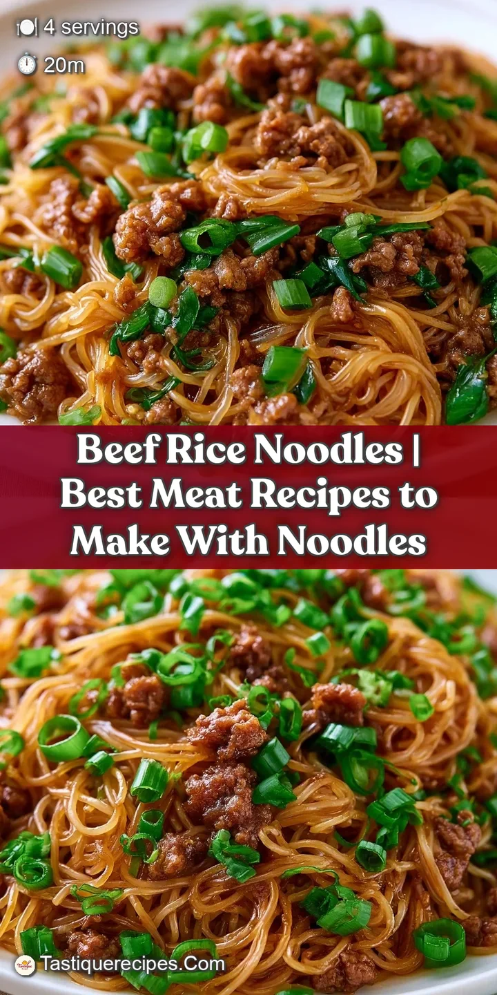 Close-up of tender, juicy beef strips and translucent noodles glazed in a rich, shimmering savory brown sauce.