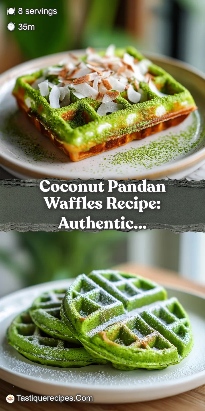 Close-up: A slightly golden-brown coconut pandan waffle with a fluffy texture, topped with sweet flakes of white coconut.