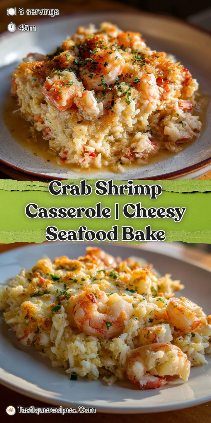 Close-up of tender pink shrimp and succulent crab nestled in creamy, spice-infused rice with a glossy finish.