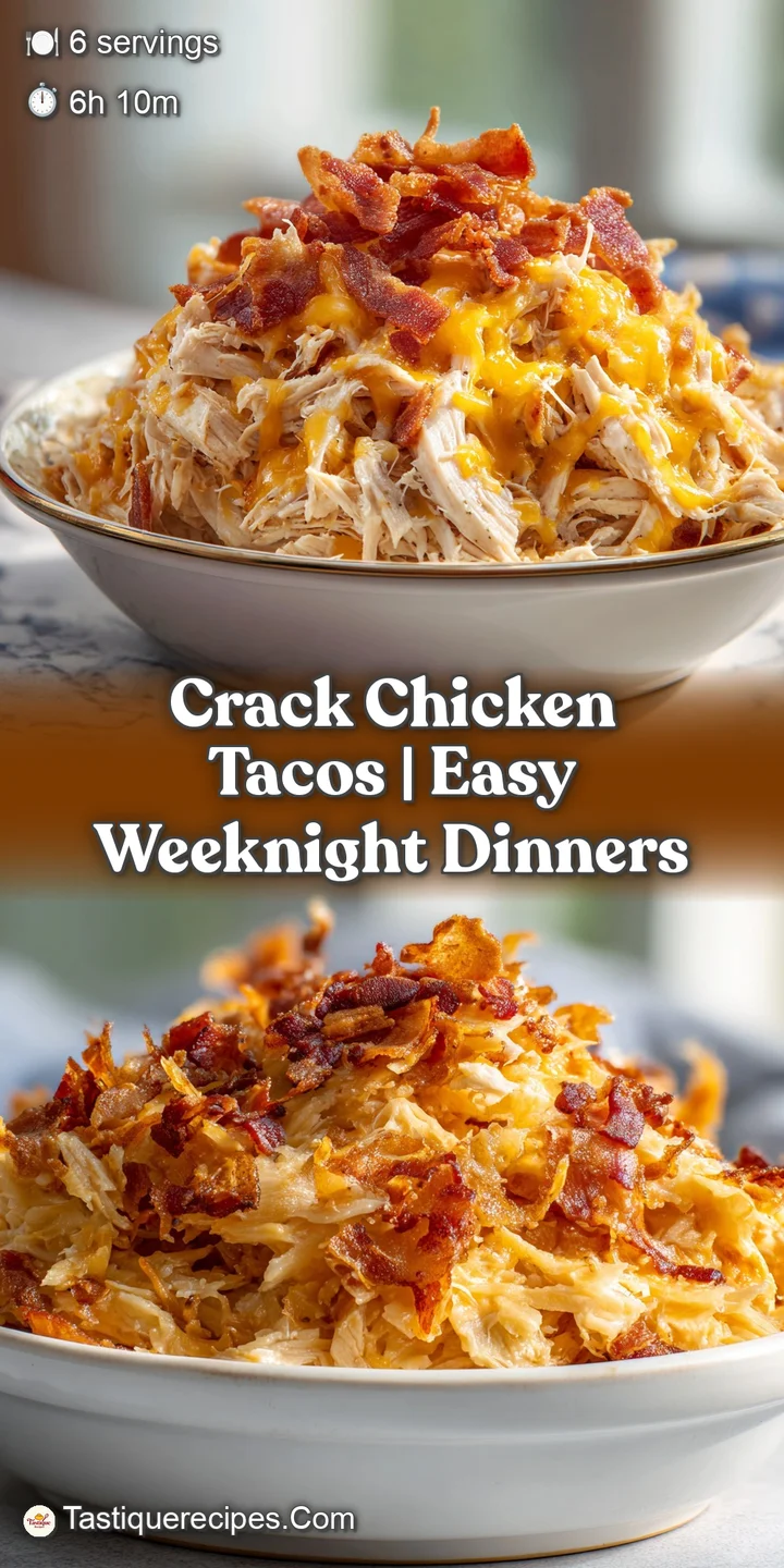 Close-up of gooey, melted cheese stretching over creamy shredded chicken inside a toasted, golden-brown taco shell.