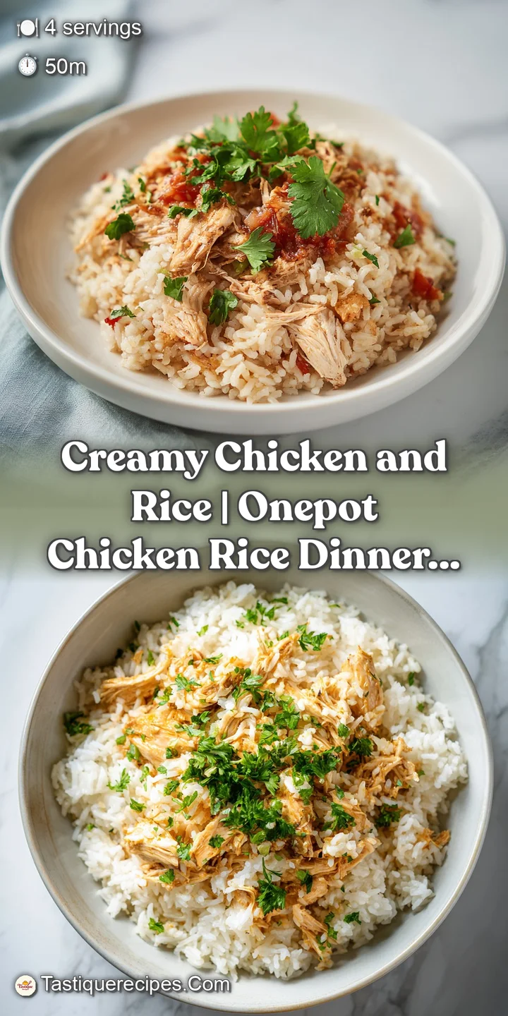 Close-up of a steaming mound of creamy chicken and rice, showing tender chicken and fluffy grains.