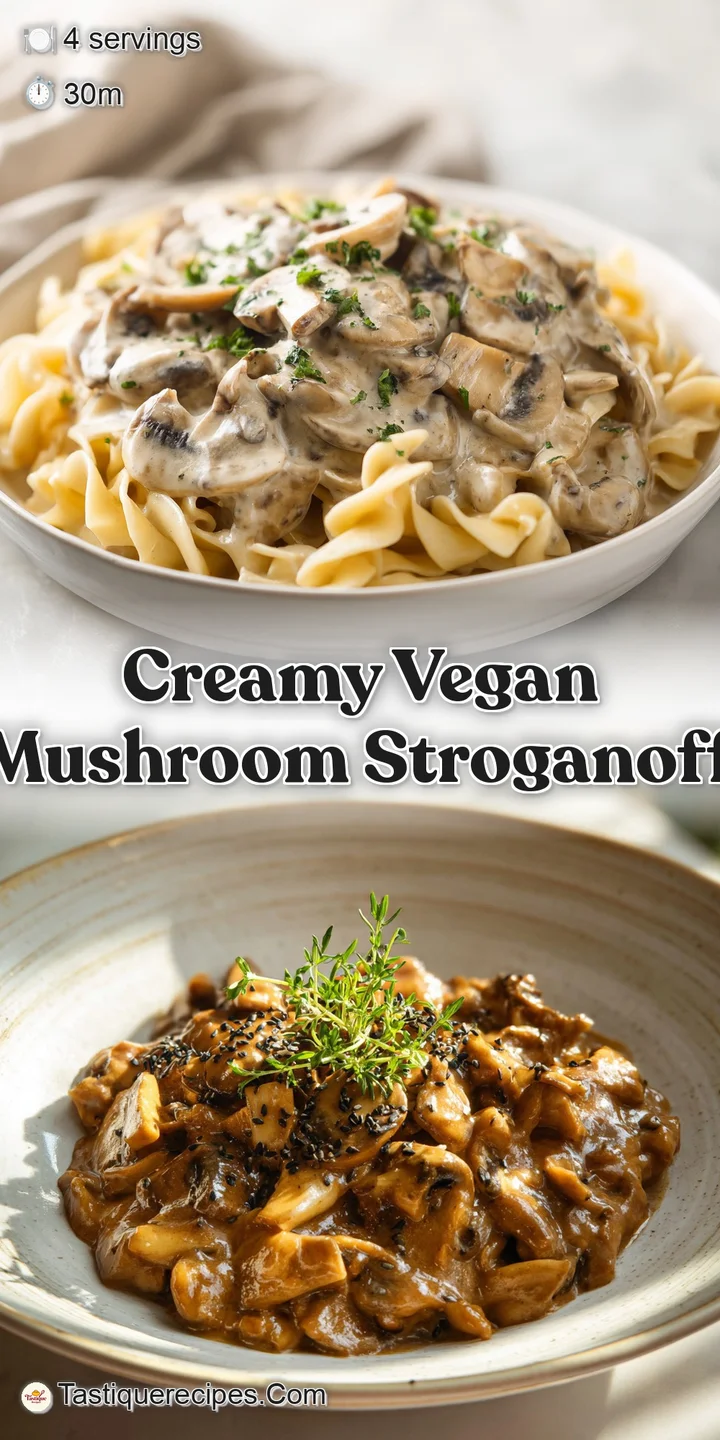 Close-up of glistening, tender mushrooms in a luscious, ivory-colored sauce. Fresh herbs add a pop of green to this comfor...