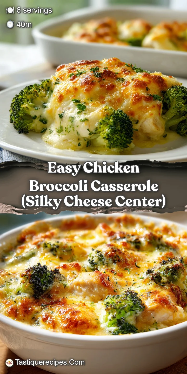 Close-up of gooey melted cheese stretching over tender chicken and bright green broccoli in a creamy white sauce.