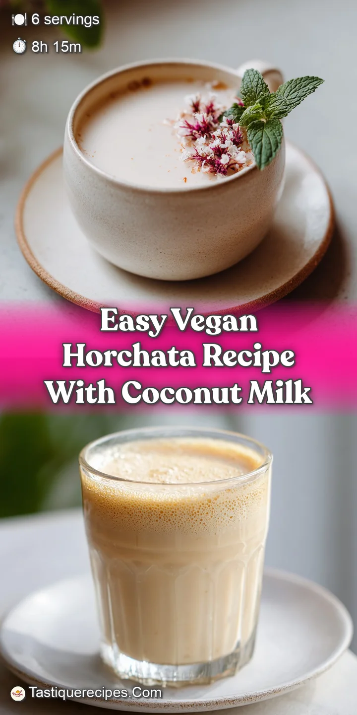Close-up: Refreshing vegan horchata with coconut milk, dusted with cinnamon. The creamy texture promises a cool and soothi...