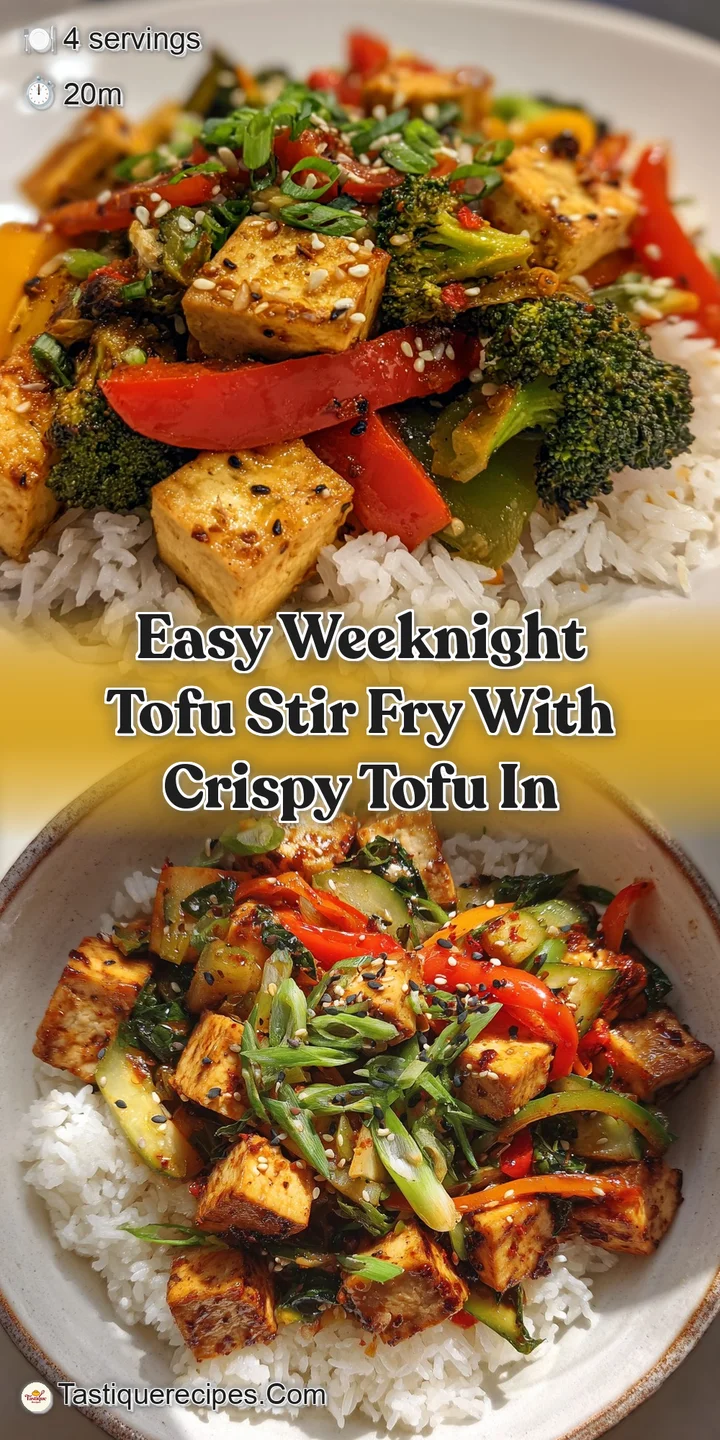 Close-up of tofu stir-fry. Crispy, golden tofu contrasts with the vibrant reds and greens of the peppers. Deliciously sauc...