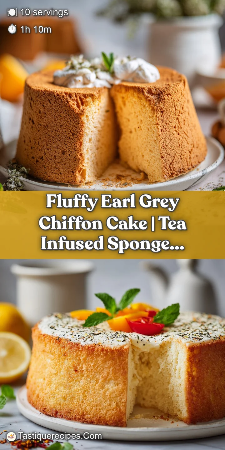 Close-up shot of moist Earl Grey chiffon cake, showcasing its fine texture and delicate tea-infused color, promising a fra...