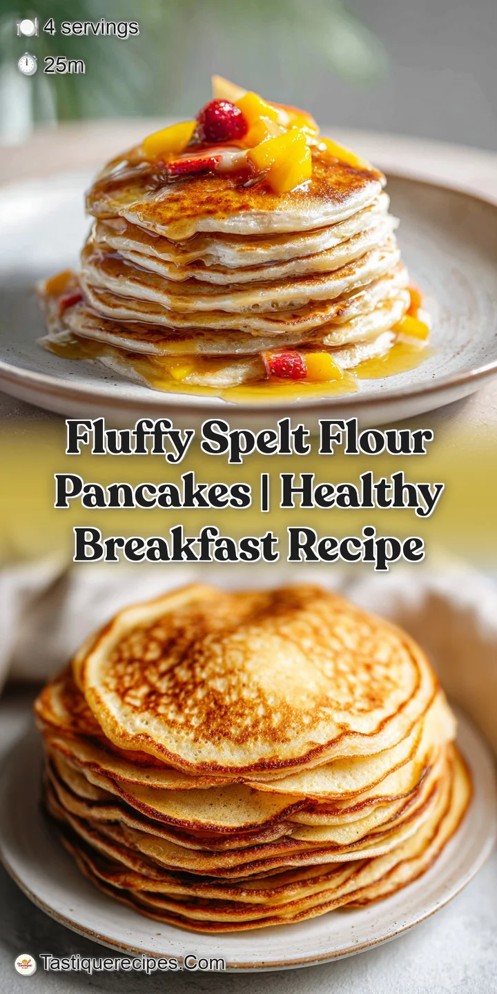 Close-up of fluffy spelt pancake with glistening maple syrup soaking in. Airy texture, slight browning, irresistible break...