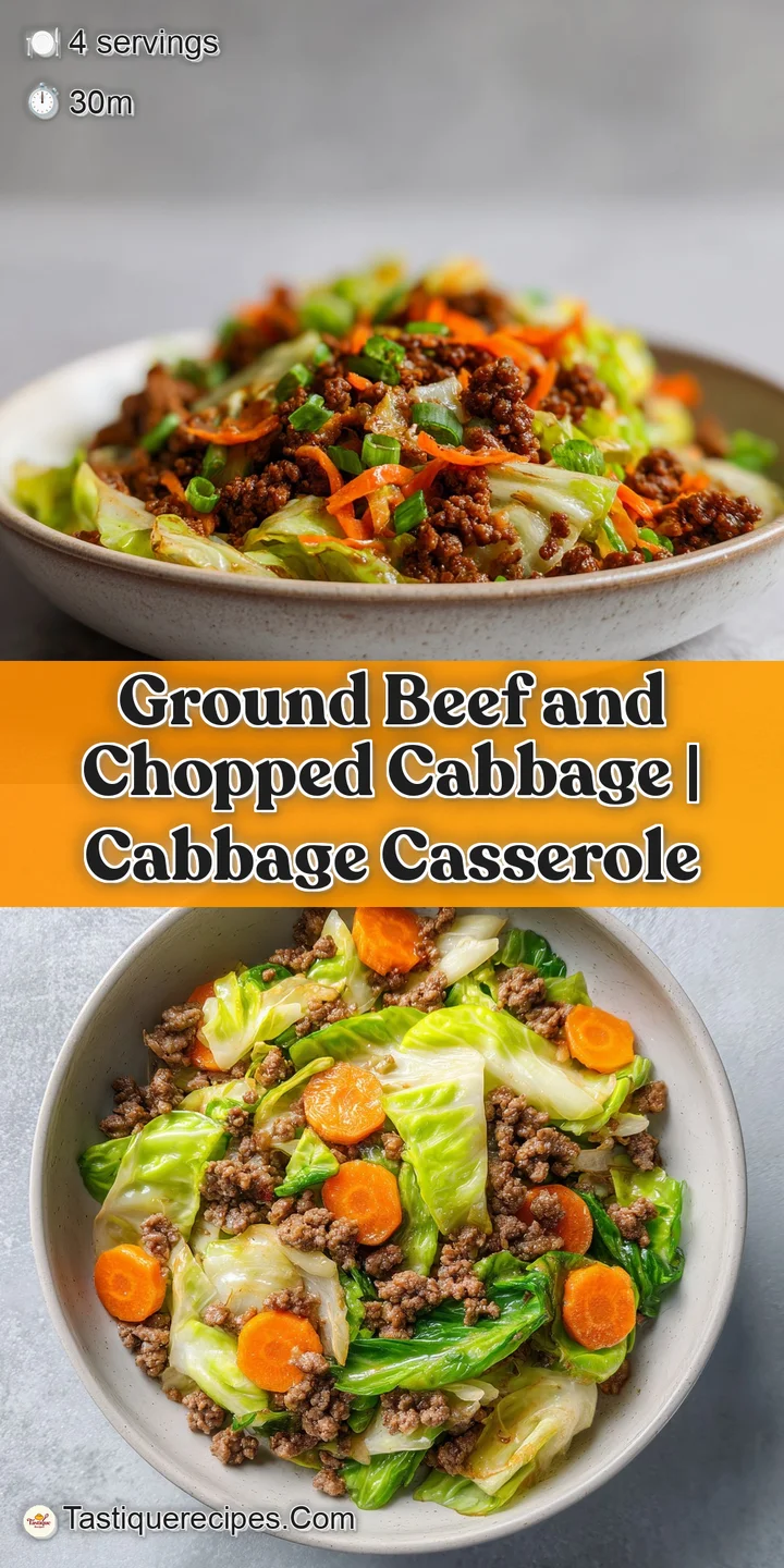 Close-up of glistening browned beef crumbles and soft, translucent cabbage strips steaming in a savory brown sauce.