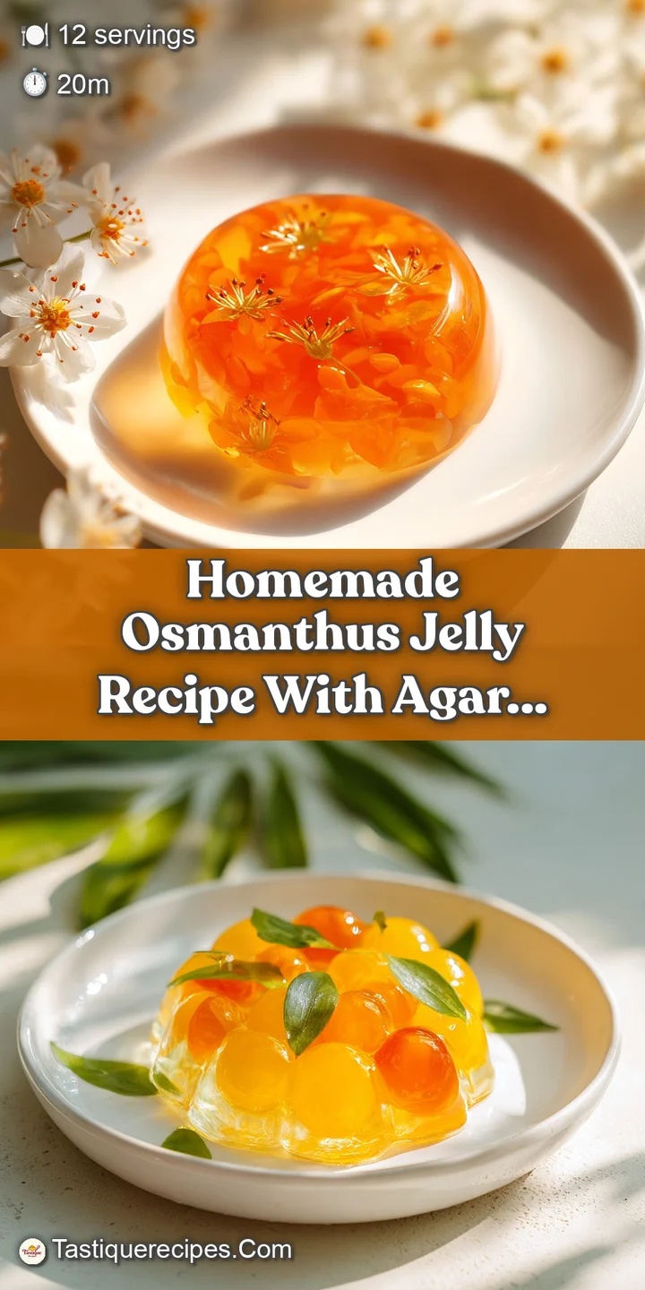 Close-up of wobbly osmanthus jelly, petals suspended within. Glistening texture, hinting at a subtly sweet, floral flavor.