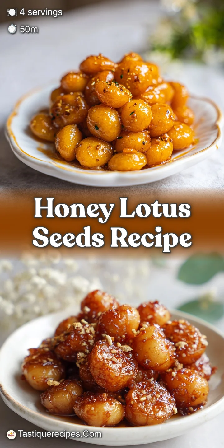 Close-up reveals the velvety texture of the lotus seed dessert, glistening with honey and garnished with crunchy nut pieces.