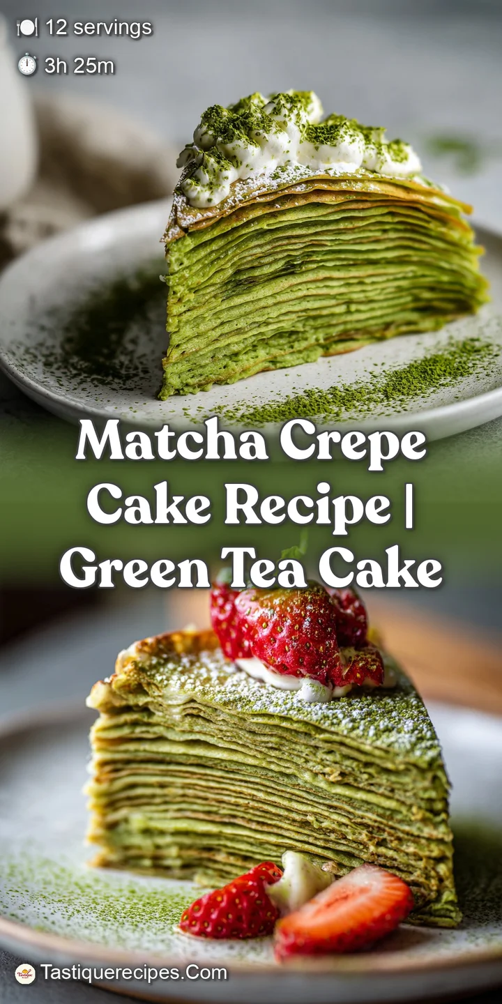 Close-up of a matcha crepe cake: soft, slightly dewy surface with emerald-green hue; visible crepe textures.