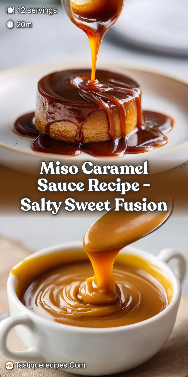 Close-up of glistening miso caramel, capturing the light and showcasing its rich, inviting texture. Hints of sea salt visi...