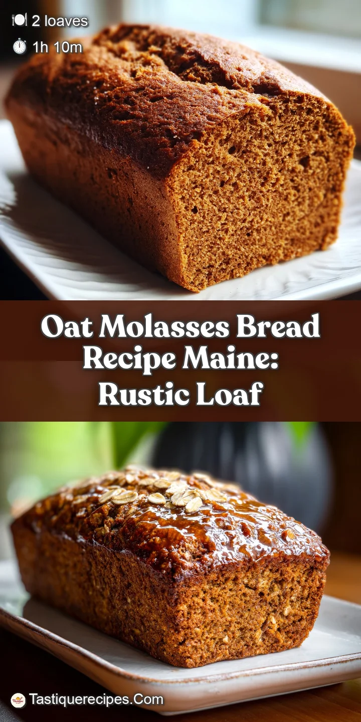 Close-up of textured oat bread. Molasses adds depth to rich brown crust. Steam rising suggests fresh from the oven, tempti...