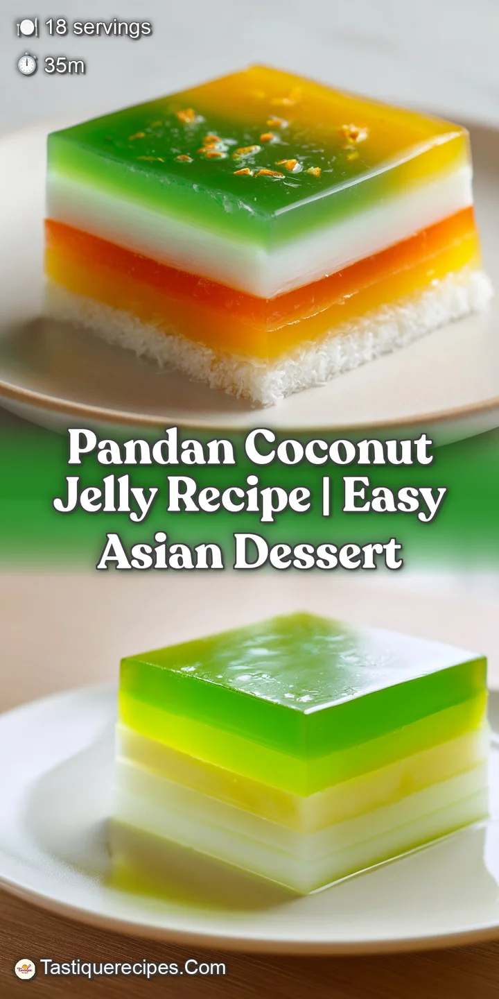 Close-up of pandan jelly. Translucent green layers contrasting with rich white coconut. Dewy sheen creates a refreshing vi...