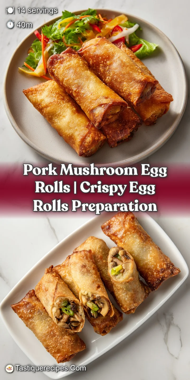 Close-up of a shatter-crisp egg roll, revealing a steaming, savory pork and mushroom filling.