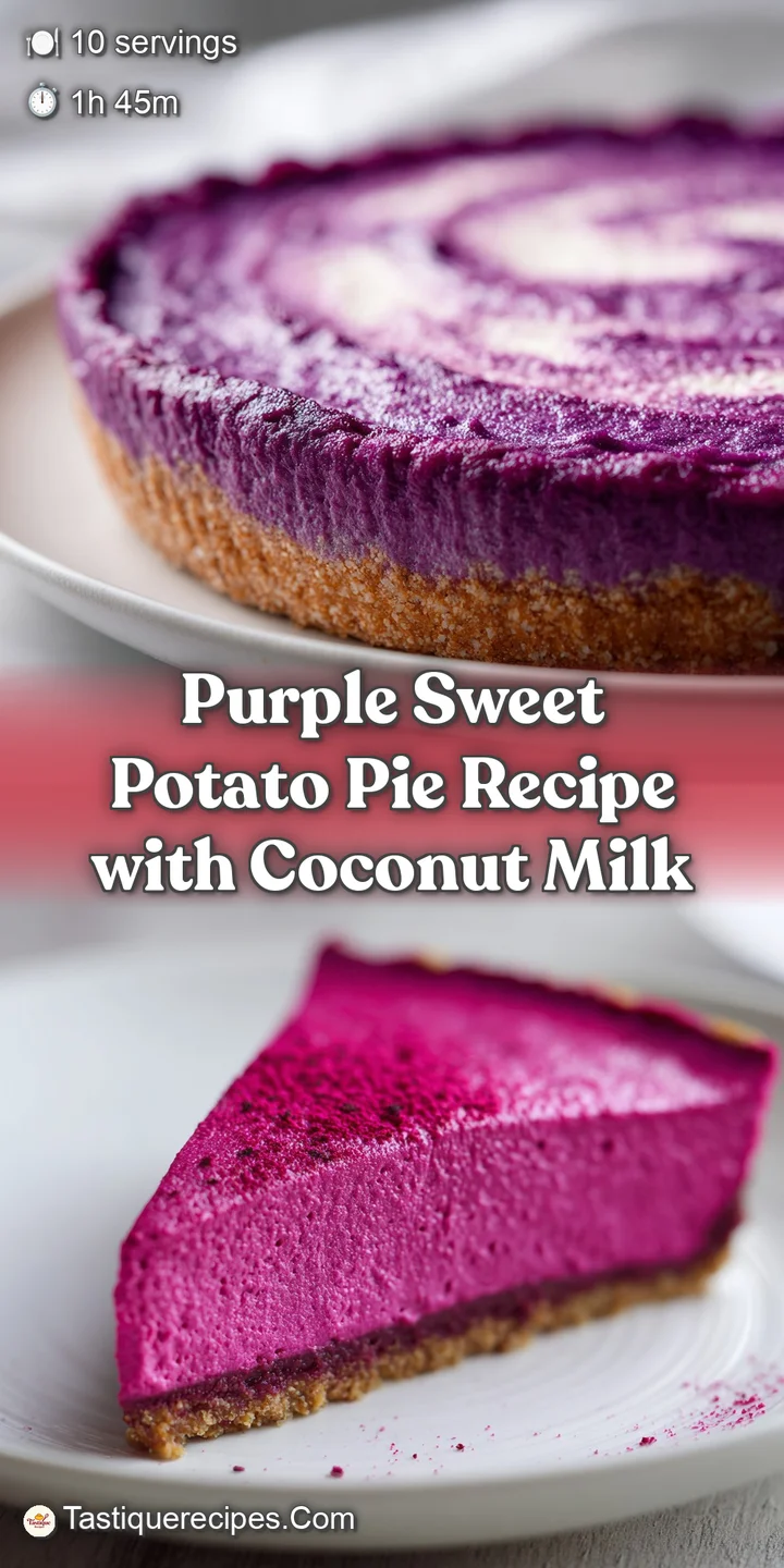 Close-up of purple sweet potato pie filling, smooth and creamy. The rich color hints at its sweet, earthy flavor.