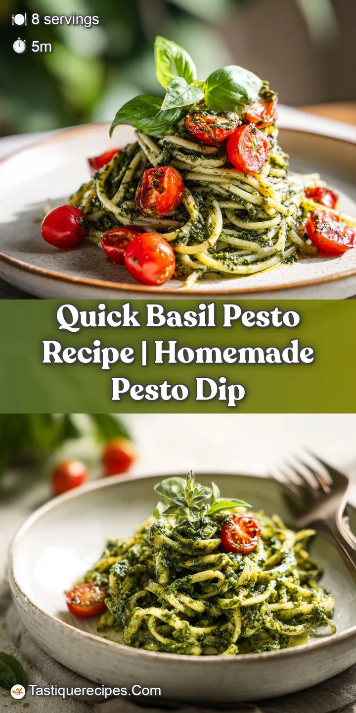 Close-up shot of homemade pesto's rich green color and chunky texture; basil leaves glisten with oil, inviting and fresh.