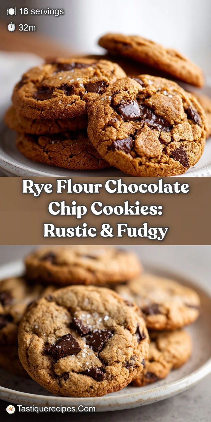 Close-up of a rye chocolate chip cookie with melted chocolate chunks, showcasing the coarse texture of the rye flour and g...