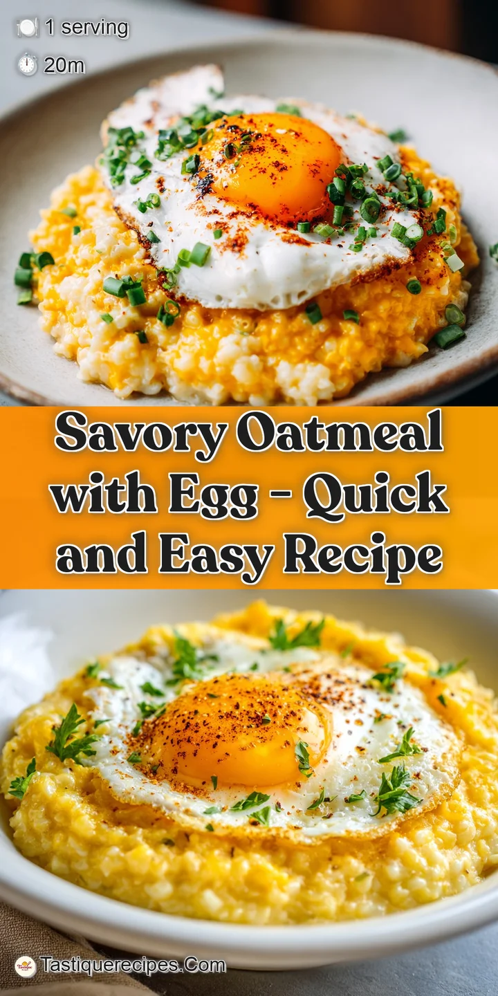 Close-up of savory oatmeal with a runny egg yolk glistening against crispy bacon bits and freshly chopped scallions.