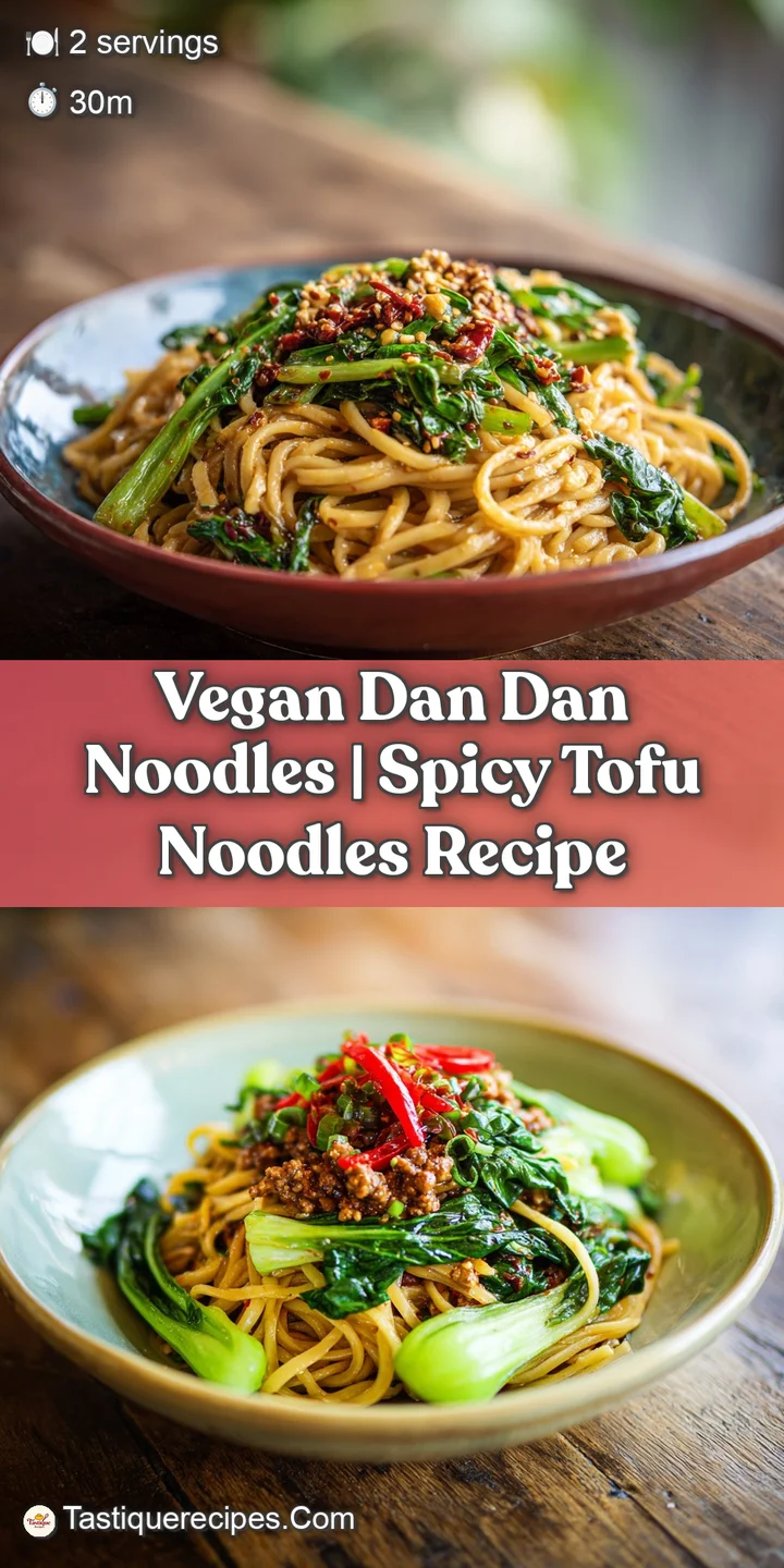 Close-up shot of glistening noodles coated in rich chili oil, topped with peanuts & greens. A fiery, flavorful vegan meal.