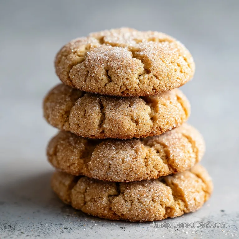 A stack of golden-brown cookies dusted with cinnamon on a white ceramic plate beside a glass of cold milk.