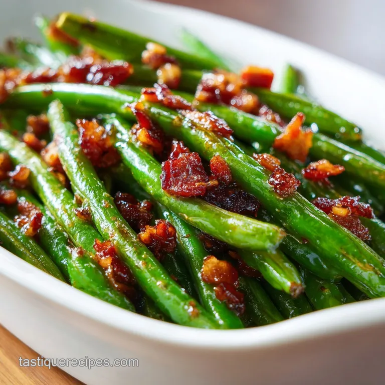 Elegant white platter with vibrant green beans topped with toasted golden cheese and a sprinkle of fresh parsley.