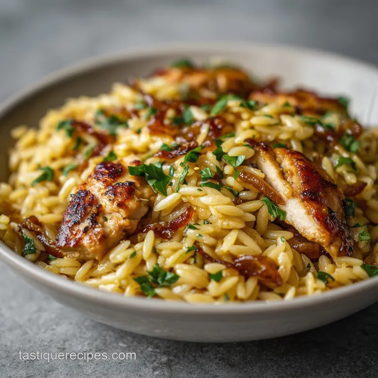 French Onion Chicken Orzo: Creamy Casserole