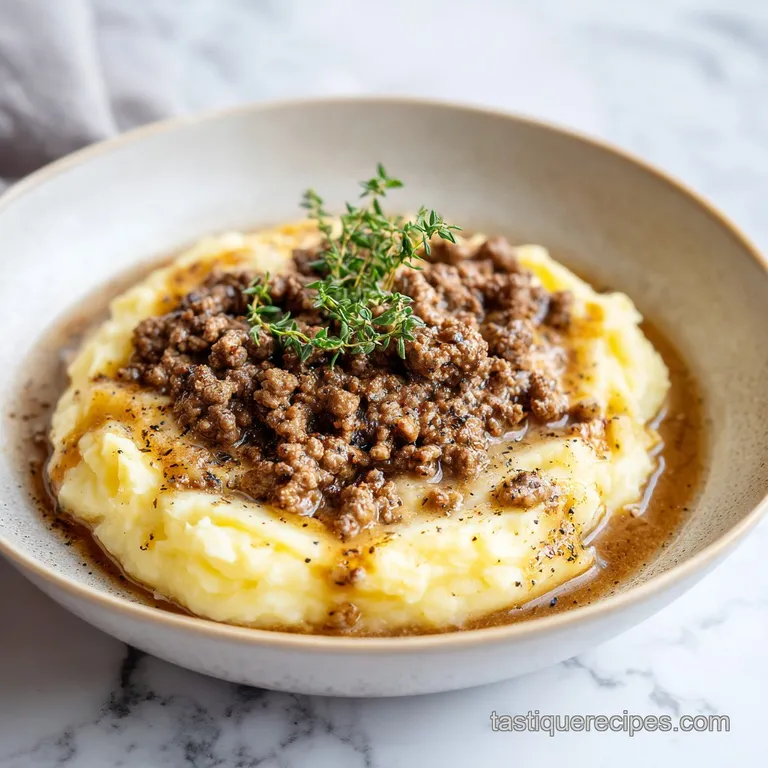 Ground Beef and Gravy over Mashed Potatoes