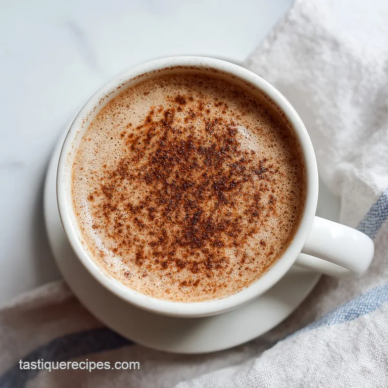 Frothy hojicha latte artfully poured into a glass, a light dusting of tea powder and a sprig of fresh mint, cozy ambiance.