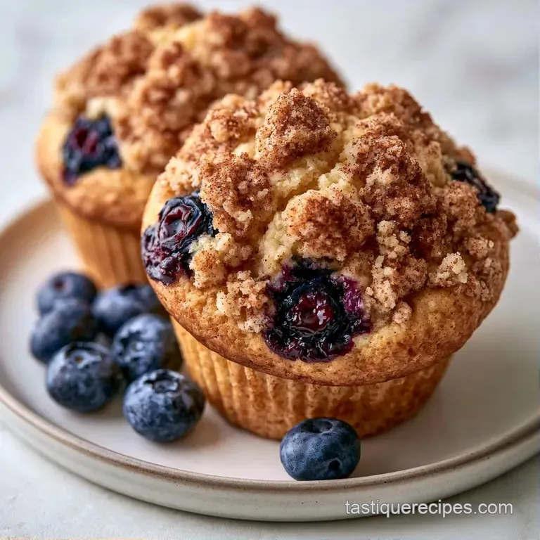 A stack of warm, golden cakes on a white ceramic plate, drizzled with honey and paired with fresh blueberries.