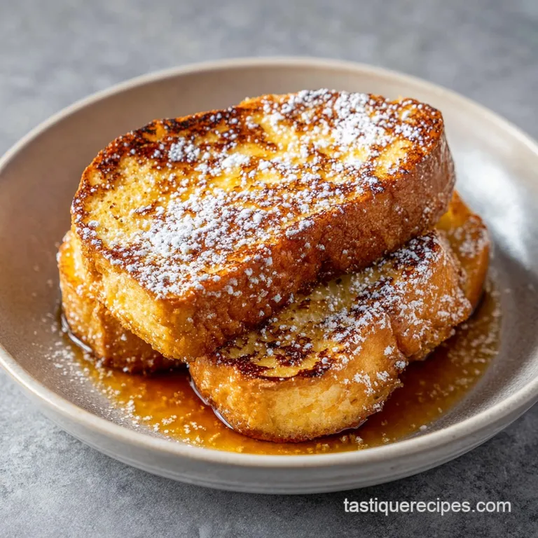 Stacked layers of deep-fried Hong Kong French toast, glistening with syrup, served with fresh fruit garnish.