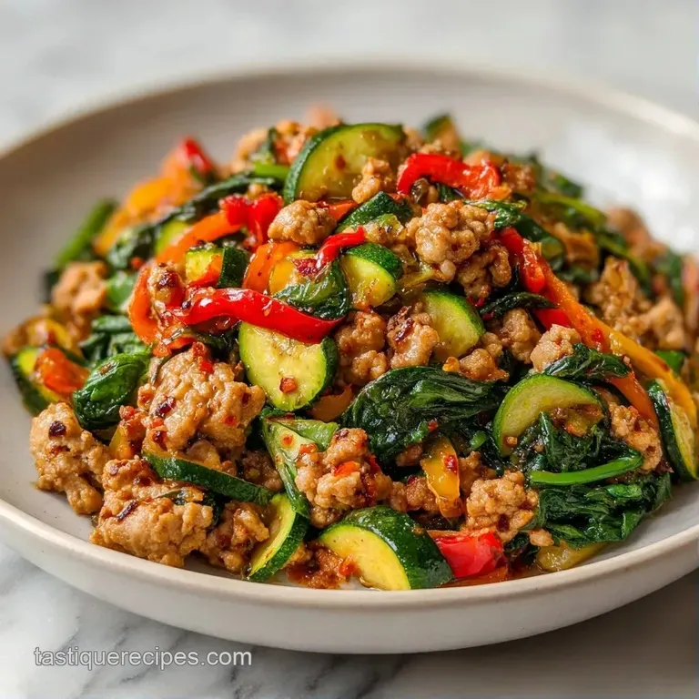 Neatly plated browned ground meat mixed with colorful diced vegetables on a modern matte white dinner plate.