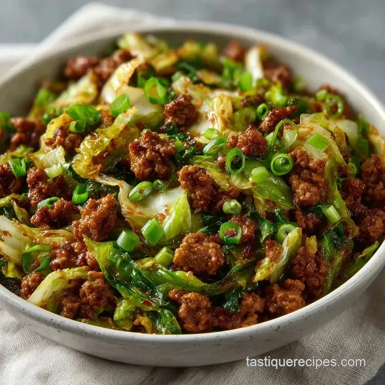 Lean browned beef and colorful vegetables served in a white ceramic bowl with a sprinkle of bright fresh parsley.