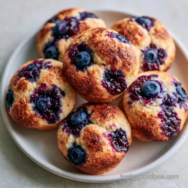 Dainty golden cake bites topped with glistening berries on a white ceramic platter with a linen napkin.