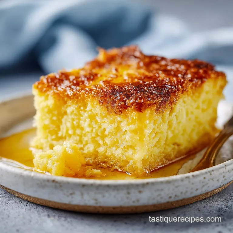 A slice of dense, creamy butter cake with a slightly chewy crust, served on a white plate with a fork.