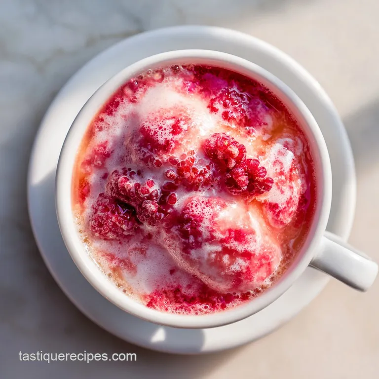 A chilled glass brimming with bright pink sherbet punch, topped with a delicate mint sprig and juicy raspberries.