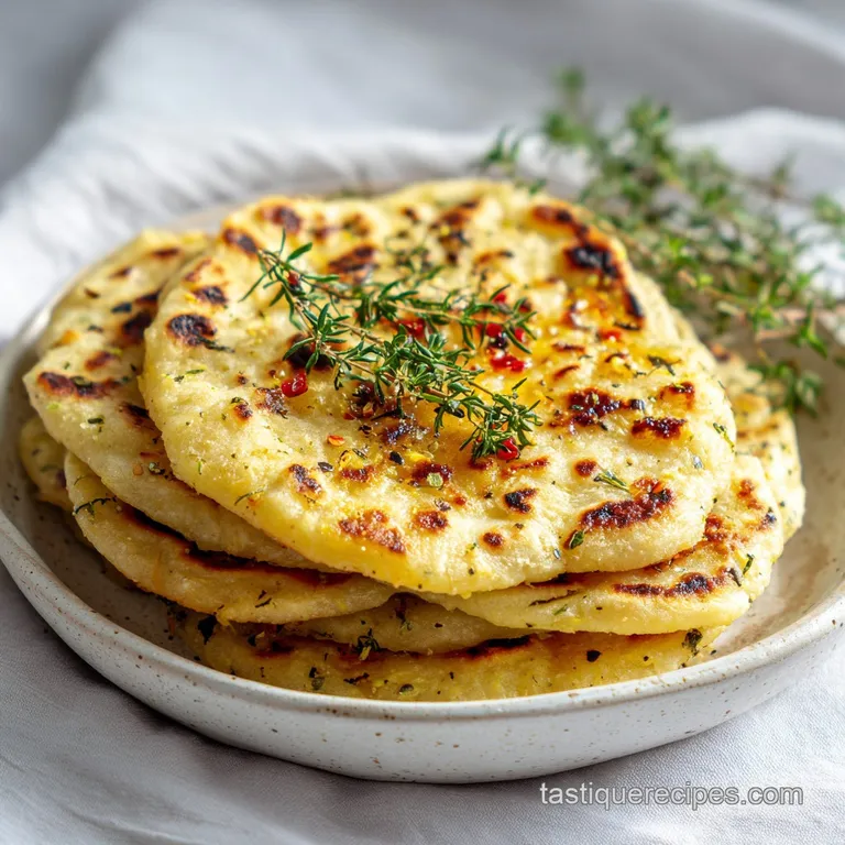 Crisp flatbread, stuffed with spiced potatoes, elegantly plated with vibrant green cilantro sprigs and a side of cool, cre...