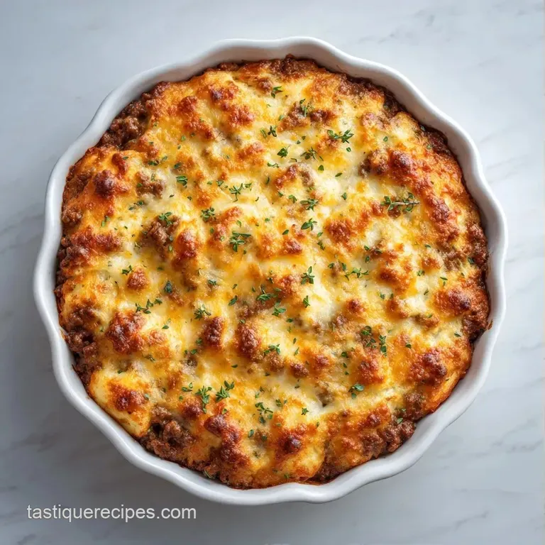 A scoop of savory beef and star pasta in a creamy sauce, garnished with fresh parsley on a white ceramic plate
