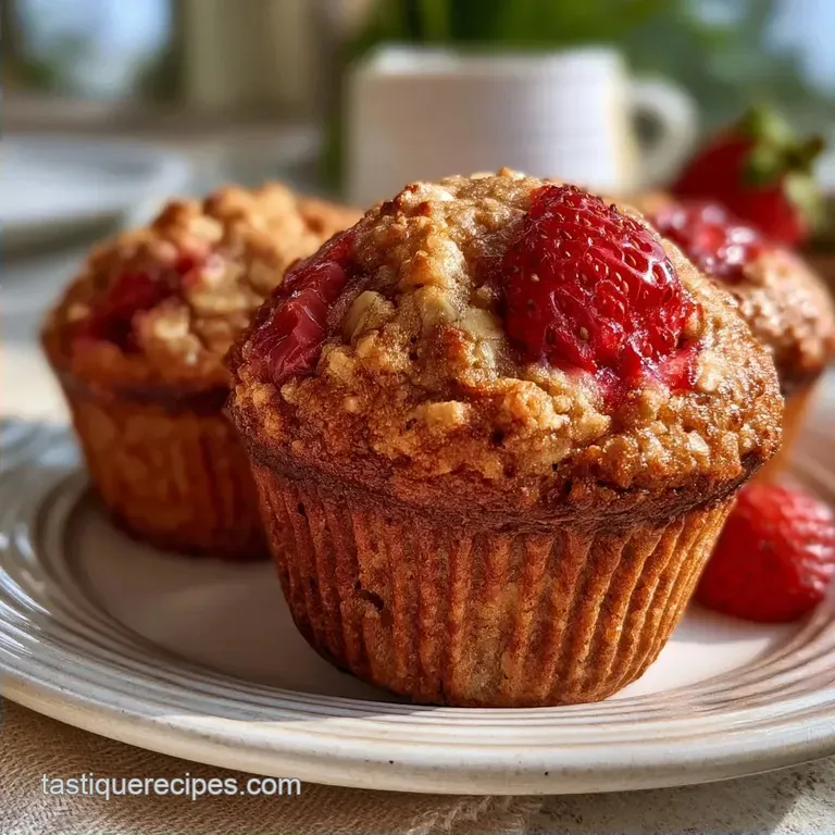 Strawberry Rhubarb Muffins with Rolled Oats