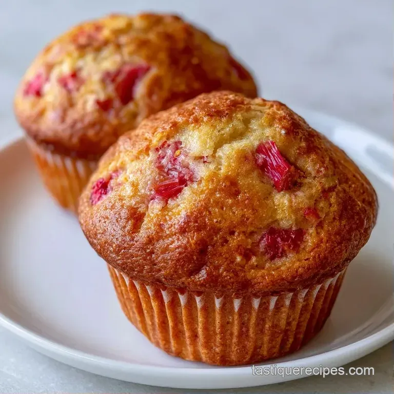 Three moist muffins stacked on a white ceramic plate, garnished with fresh halved strawberries and a dusting of sugar.