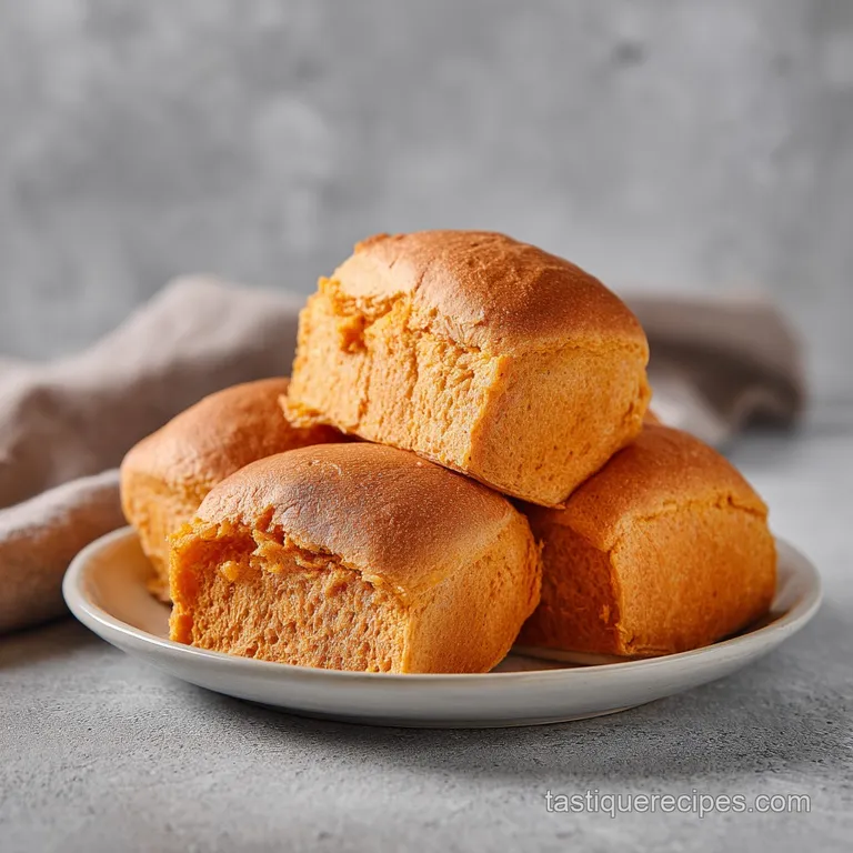 A single, warm Korean sweet potato bread sits on a plate with a drizzle of honey. Steam rises, inviting a sweet and comfo...