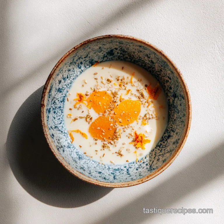 Icy white homemade probiotic drink poured into a delicate glass, condensation forming on the outside, hinting at a cool, t...